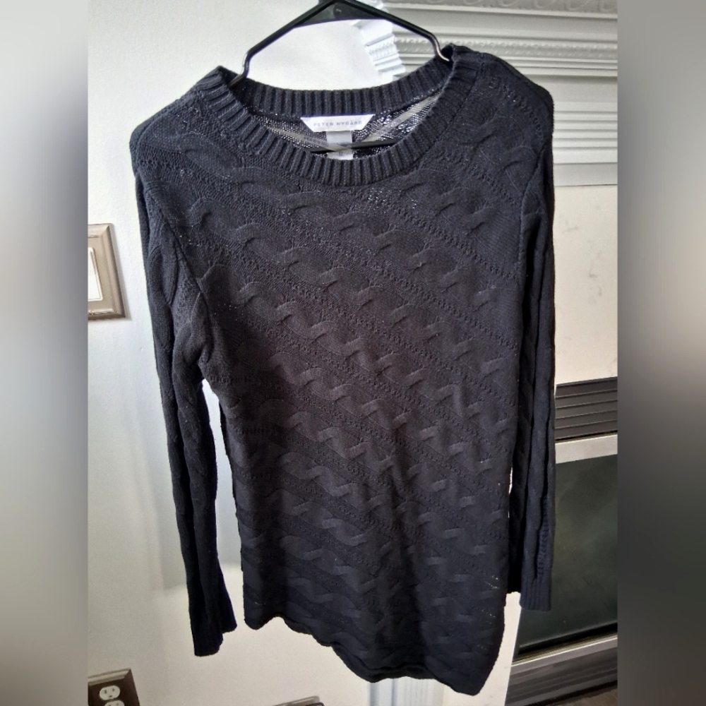 Peter Nygard Sweater Cabke Knit Cotton Blend Black Medium